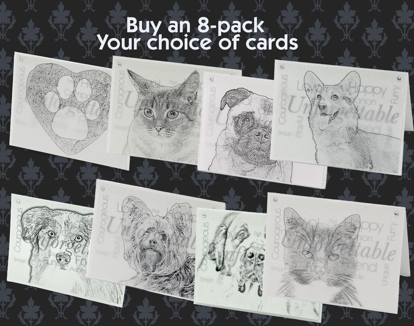 8-Pack blank all-occasion pet note cards with envelopes