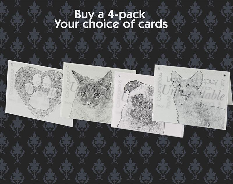 4-Pack blank all-occasion pet note cards with envelopes